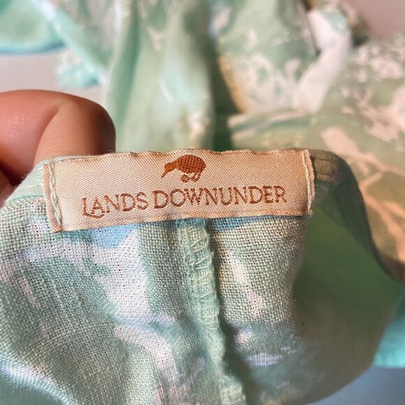 Lands Downunder Women S 100% Linen Dress Italy Green Abstract Print Side Slits - Picture 4 of 9